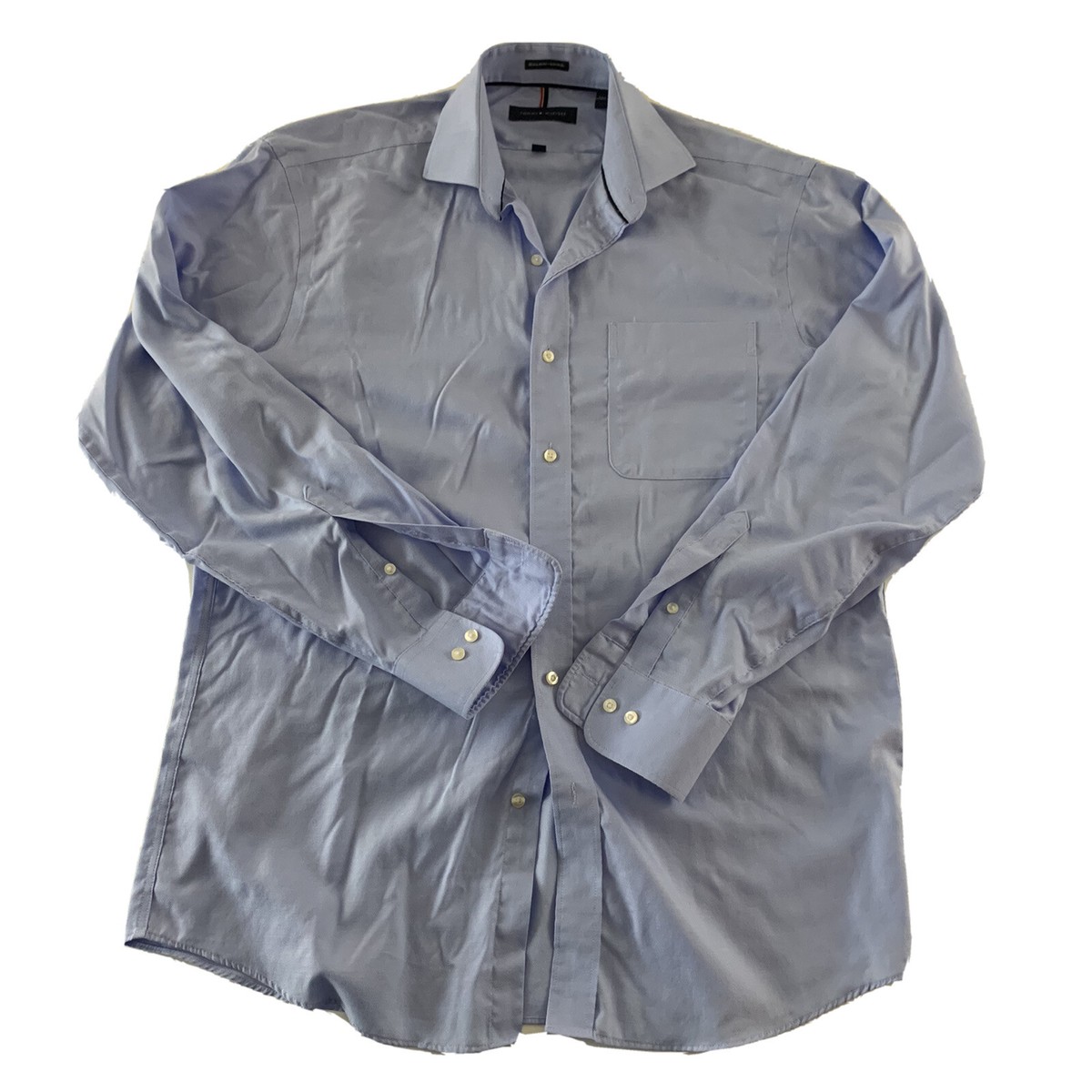 Tommy Hilfiger Regular Fit Non Iron Long Sleeve Button Front Shirt 15 34  Blue