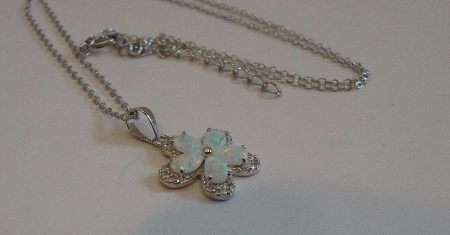 COLLAR COLGANTE FLOR PLATA ESTERLINA 925 DIAMANTE SIMULADO/ÓPALO Foto 4 de 4