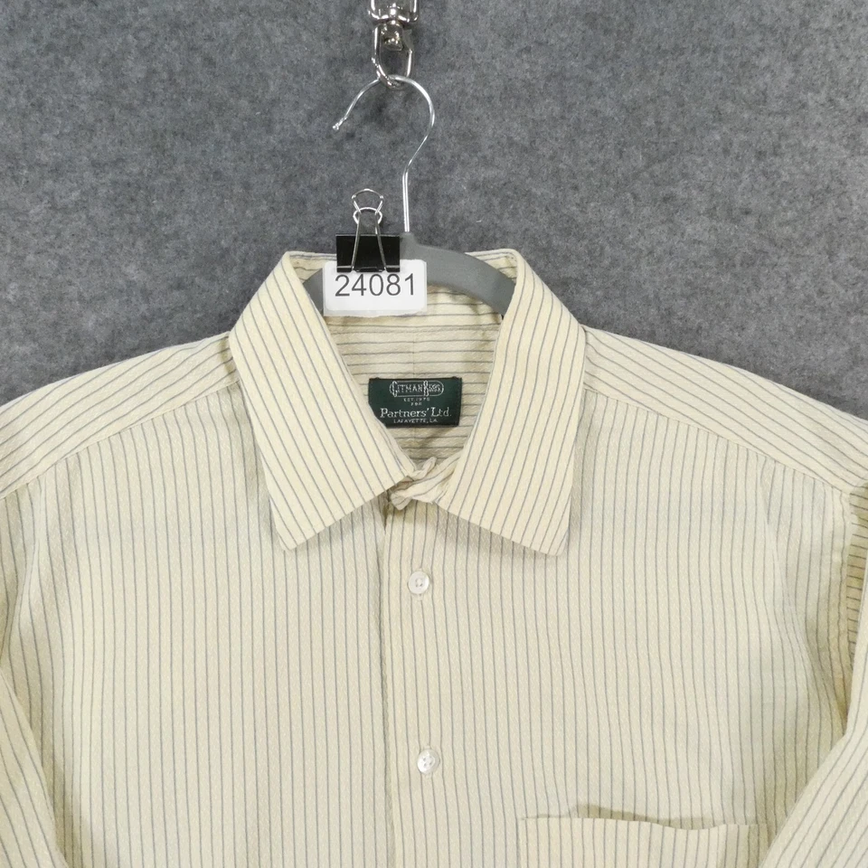 Vintage Gitman Bros Shirt Men 16-32 Long Sleeve Yellow Blue Striped USA - Image 2 of 4