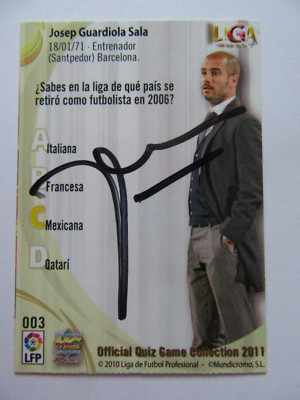 Pep Guardiola -- signiert -- FCB Barcelona Coach Card MC LFP 2011 MundiCromo