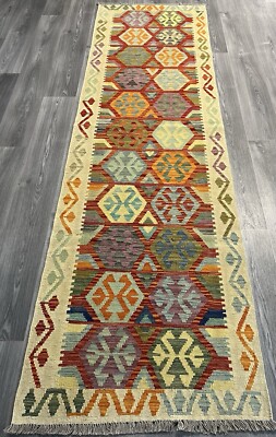 Handarbeit Kelim Läufer Wolle Naturfarben Afghan Traditionell 298cmx83cm