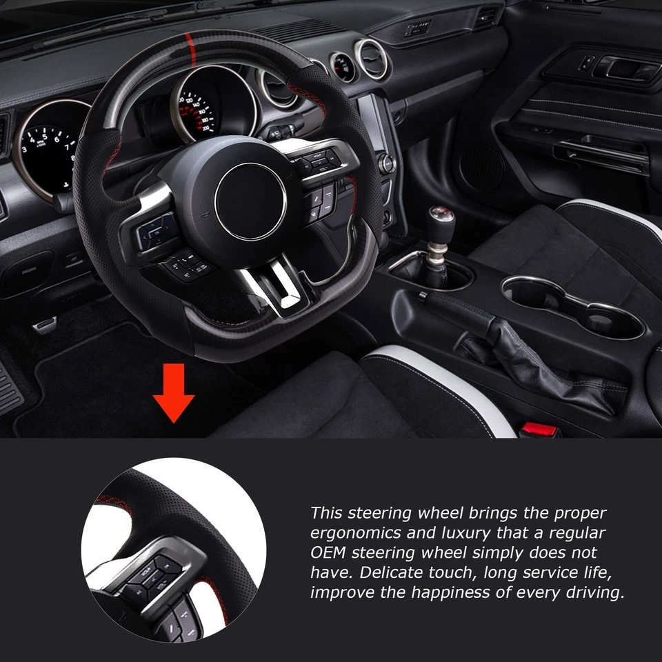 LOSCHEN Real Carbon Fiber Steering Wheel For Ford Mustang EcoBoost GT 2015-2017 - Image 4 of 4