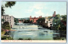 c1910 Claremont New Hampshire NH Postcard Looking Up Sugar River View Building