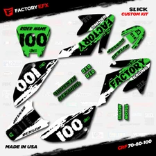 White & Green Slick Racing Graphics Kit fits Honda Crf70 CRF80 Crf100 Decals