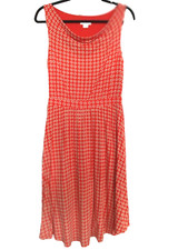 Sz S orange dress w/ beige floral print. Empire 1 inch waist band. Excellent