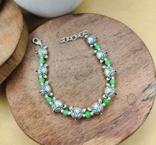 Silver Bead Owl Bracelet Women Oxidize Boho Bracelet For Luck Dainty Bracelet - Picture 1 of 12