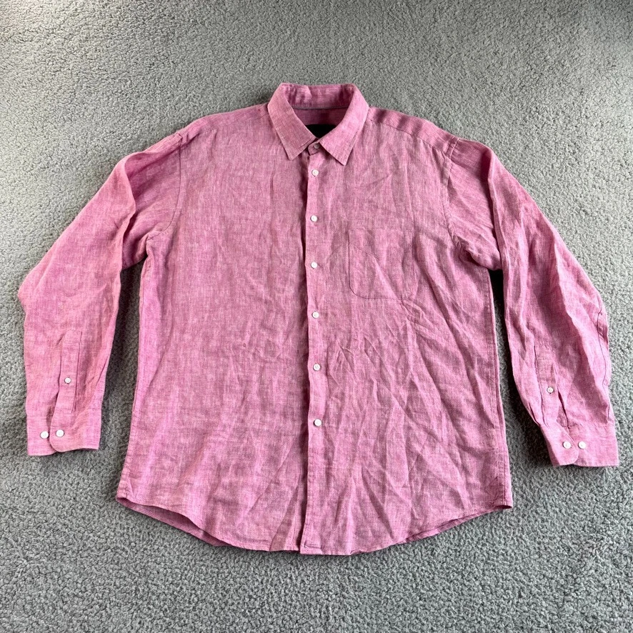 Jos A Bank Shirt Mens Large Pink 100% Linen Button Up Reserve Long Sleeve Preppy