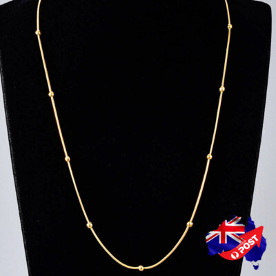 NEW 18K Yellow Gold Plated 1MM Snake Necklace Stunning Beaded Chain Woman's Gift