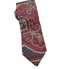 John Henry Mens Silk Graphic Tie Made In USA Burgundy 58 1/2" x 3 1/2