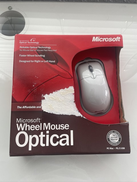 Vintage Microsoft Wheel Mouse Optical Mouse White (Factory Sealed Retail Box)