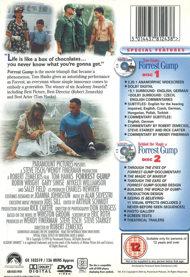 Forrest Gump (1994) Special Collector's Edition DVD, Tom Hanks, Robin Wright - Image 2 of 2
