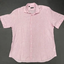Saks Fifth Avenue Shirt Mens XL Pink Linen Short Sleeve Button Up Casual Summer