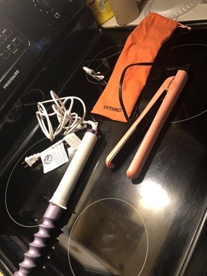 Amika Hair Straightener Flat Iron 1 Inch Ceramic AM5570 and Monta Curl Wand