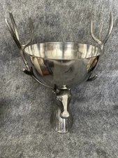 Large Stag Head Antler Punch Bowl 18” Deer Champagne Wine Cooler Rustic Lodge Dé