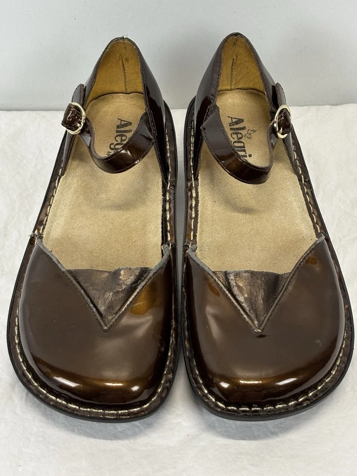 Zapatos Alegria Paloma Mary Jane Talla 40 EE. UU. 10 Marrón Charol LEER Foto 3 de 4