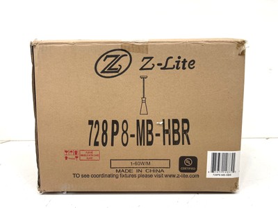 Z-Lite 1-Light Matte Black and Heritage Brass Pendant Black Shade 728P8-MB-HBR