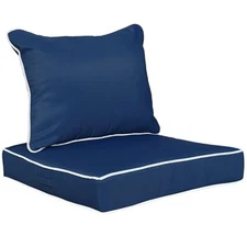 Outdoor Deep Seat Cushion Set of 2, 24"x24"x4" Patio Chair Cushions Blue White