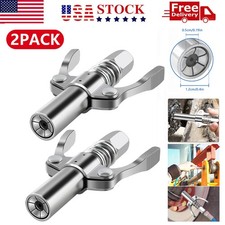 2 Double Handle Quick Release Lock Oil Nozzle Grease Gun Coupler Tip+Adapter Kit