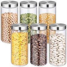 6 Pcs 68oz Clear Glass Canister Set with Stainless Steel Lids, Food Storage C...