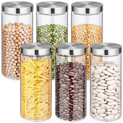 6 Pcs 68oz Clear Glass Canister Set with Stainless Steel Lids, Food Storage C...