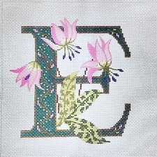 Lee Needle Arts Handpainted needlepoint canvas E monogram Erythronium 16ct