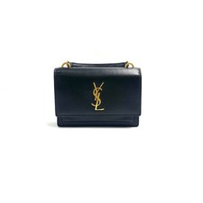 Pre-owned SAINT LAURENT Coated Bark Calfskin Sunset Chain Wallet Black H24426