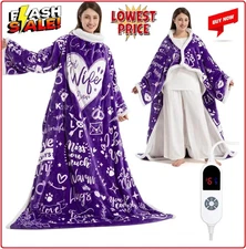 Wearable Heated Blanket with Sleeves Foot Pocket Electric Throw for Women Gift