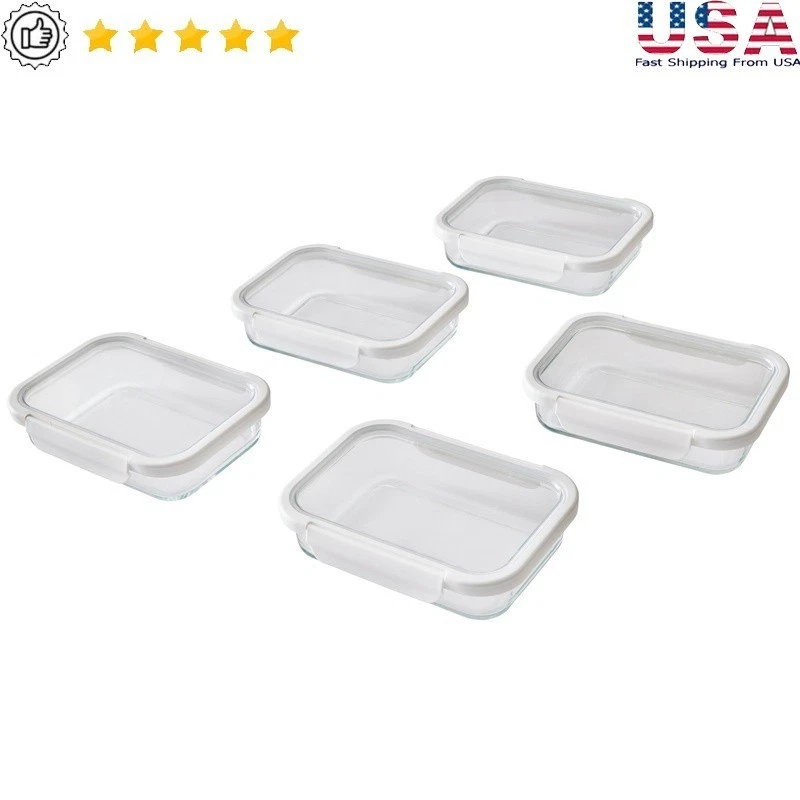 Glass Food Storage Containers Set of 5 Tritan Lids Airtight Nesting Stackable US