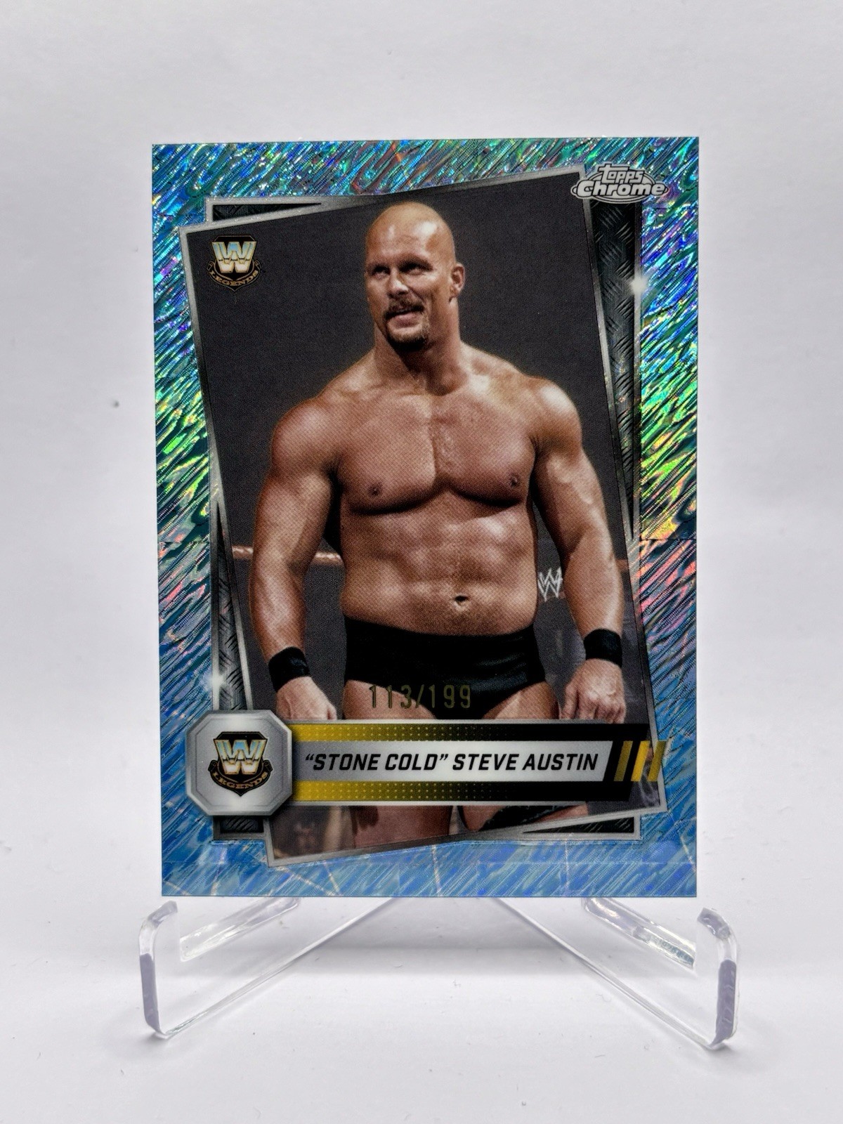 2025 Topps Chrome WWE Stone Cold Steve Austin Aqua Shimmer Refractor /199 #6