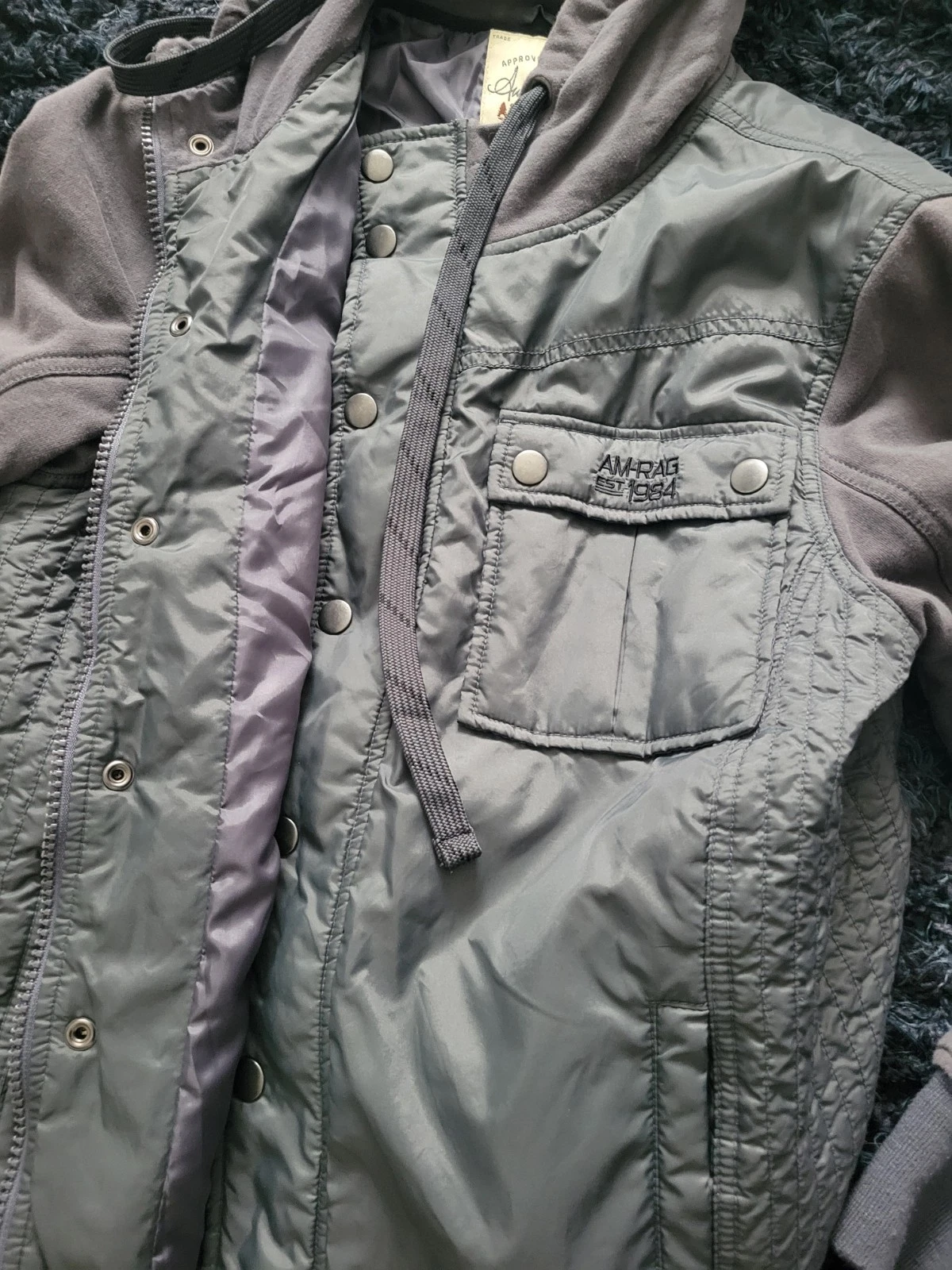American Rag Cie Men’s Hooded Fleece Jacket w/ Pockets Button Gray L 44" image 4