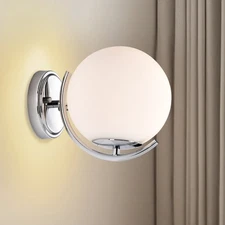 Wall Sconce Light Fixture Chrome Mid-Century Modern Globe Glass Wall Lamp