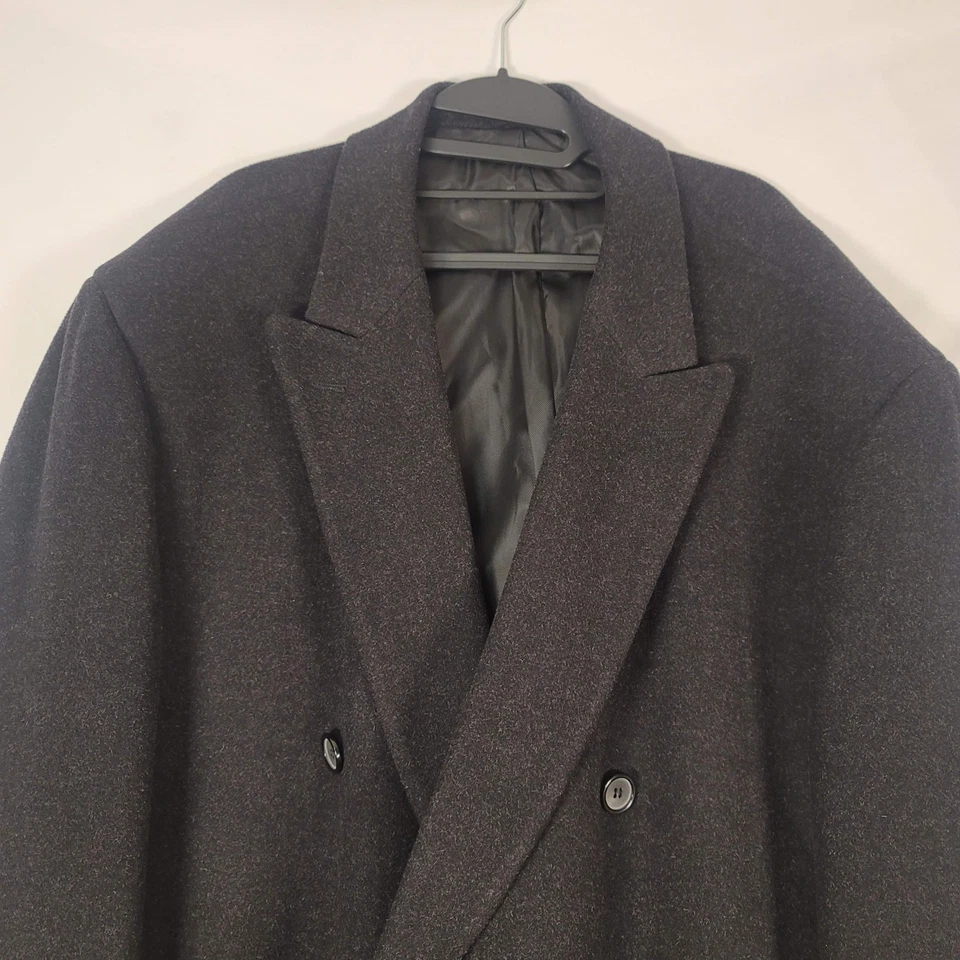 Chaps Coat Mens 52R Black Wool Blend Double Breasted Overcoat Classic Lined - Image 2 of 4