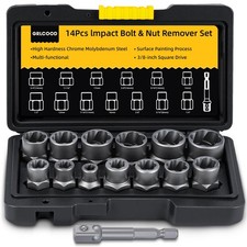 Bolt Extractor Kit 14PCS Impact Lug Nut Remover with 3/8 Inch Adapter 