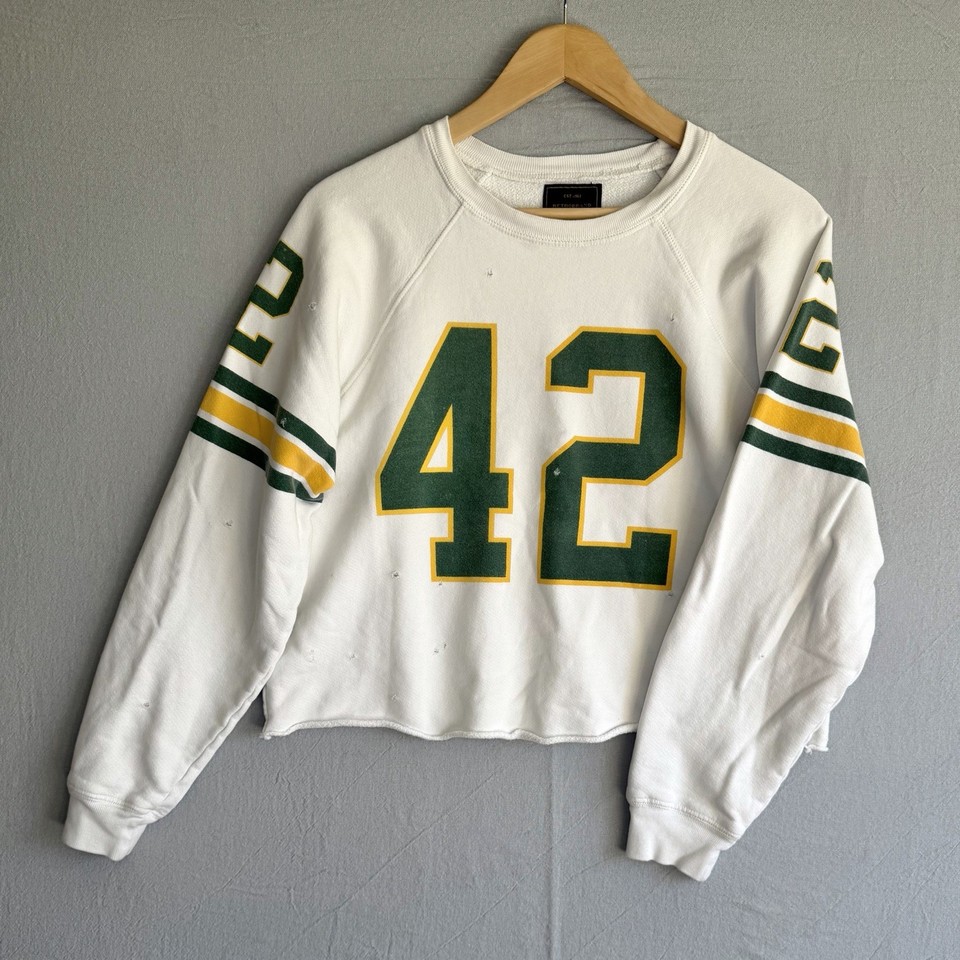 Free People Retro Brand Varsity Pullover Sweatshirt Women XS White Green 41 Crop