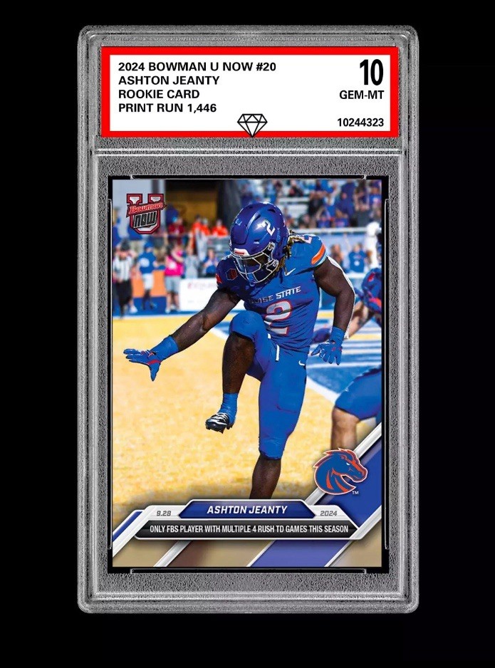 Graded 10 Ashton Jeanty RC 2024 Bowman U Now Heisman Card 20 Boise State Rookie