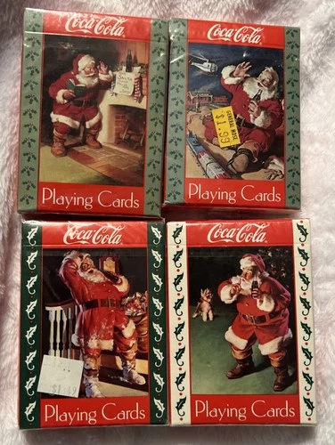 4 Packs Vintage 1992-1993 Coca Cola Christmas Santa Playing Cards SEALED