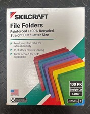 SKILCRAFT Blue File Folders 7530-01-364-9502 Letter Size 100 Pack Straight Cut T