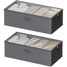 2 Pack Under Bed Storage Containers, 10 Inch Tall Underbed Clothes Large Gray