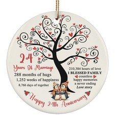 24 Years Love Ornament Happy 24th Anniversary Cute Penguin Couple Christmas Gift