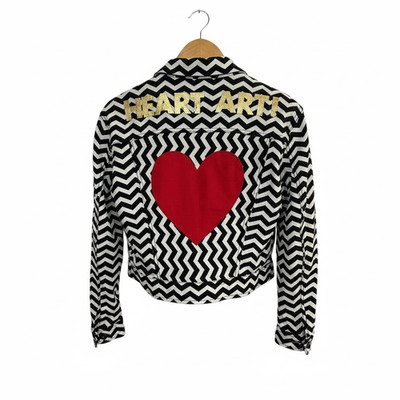 Moschino Jeans Heart Art Jacket 90s Vintage Zig Zag Appliqué IT 44 Rare AU 12