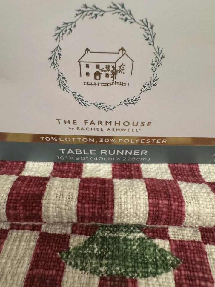 The Farmhouse Rachel Ashwell Table Runner Christmas Trees Plaid  16" X 90" New - Image 4 of 4
