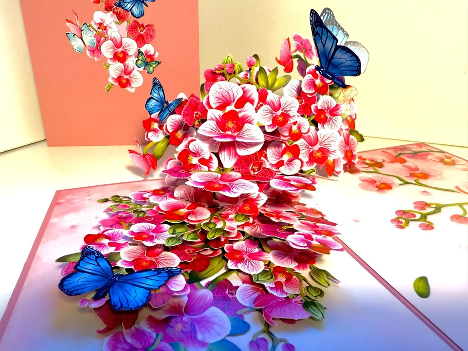 ORIGAMI POP CARDS Purple Orchid Garden with Butterflies Happy Birthday 3D Pop Up — 第 4/4 张图片