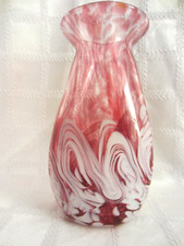 Vintage Bristow Signed Cranberry Glass Vase with White Wave Motif