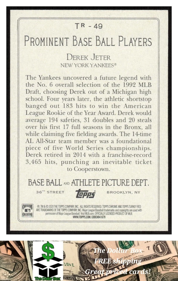 2020 Topps Update Turkey Red 2020 #TR-49 Derek Jeter - New York Yankees - Image 2 of 2