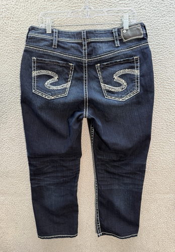 Silber Jeans Damen 14 Blau Suki High Capri Stretch Dicke Nähte Rockabilly