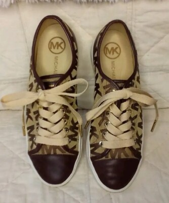 Michael Kors City Sneaker Brown Leather MK Signature Logo Women 6M