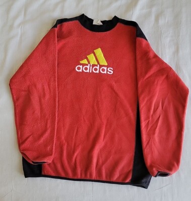 Vintage Adidas Pullover Fleece Mens XL Red Black Yellow Logo Lightweight  90s