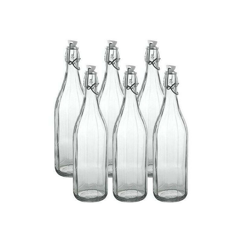 6 Milly Bottiglie 1 Lt Cerve Vetro Tappo Meccanico Bottiglia Liquore Limoncello