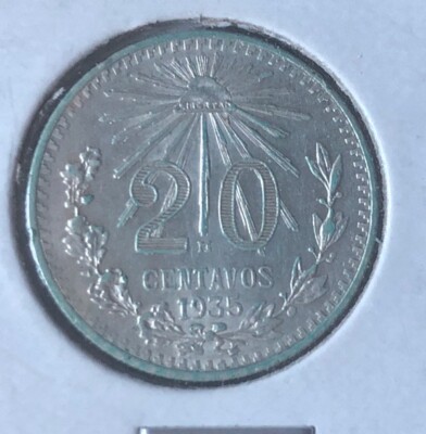 1935 Mexico Estados Unidos Mexicanos 20 Centavos UNCIRCULATED Silver Coin KM#438