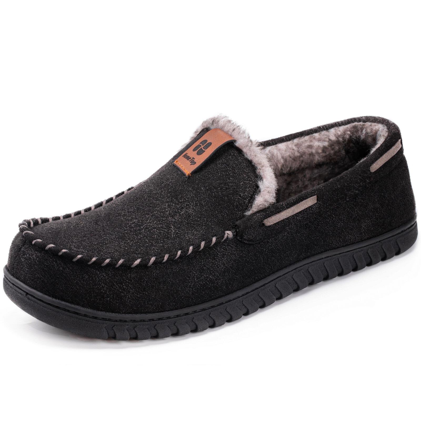HomeTop Men's Suede Memory Foam Moccasin Slippers Soft Plush Warm Lining House Shoes